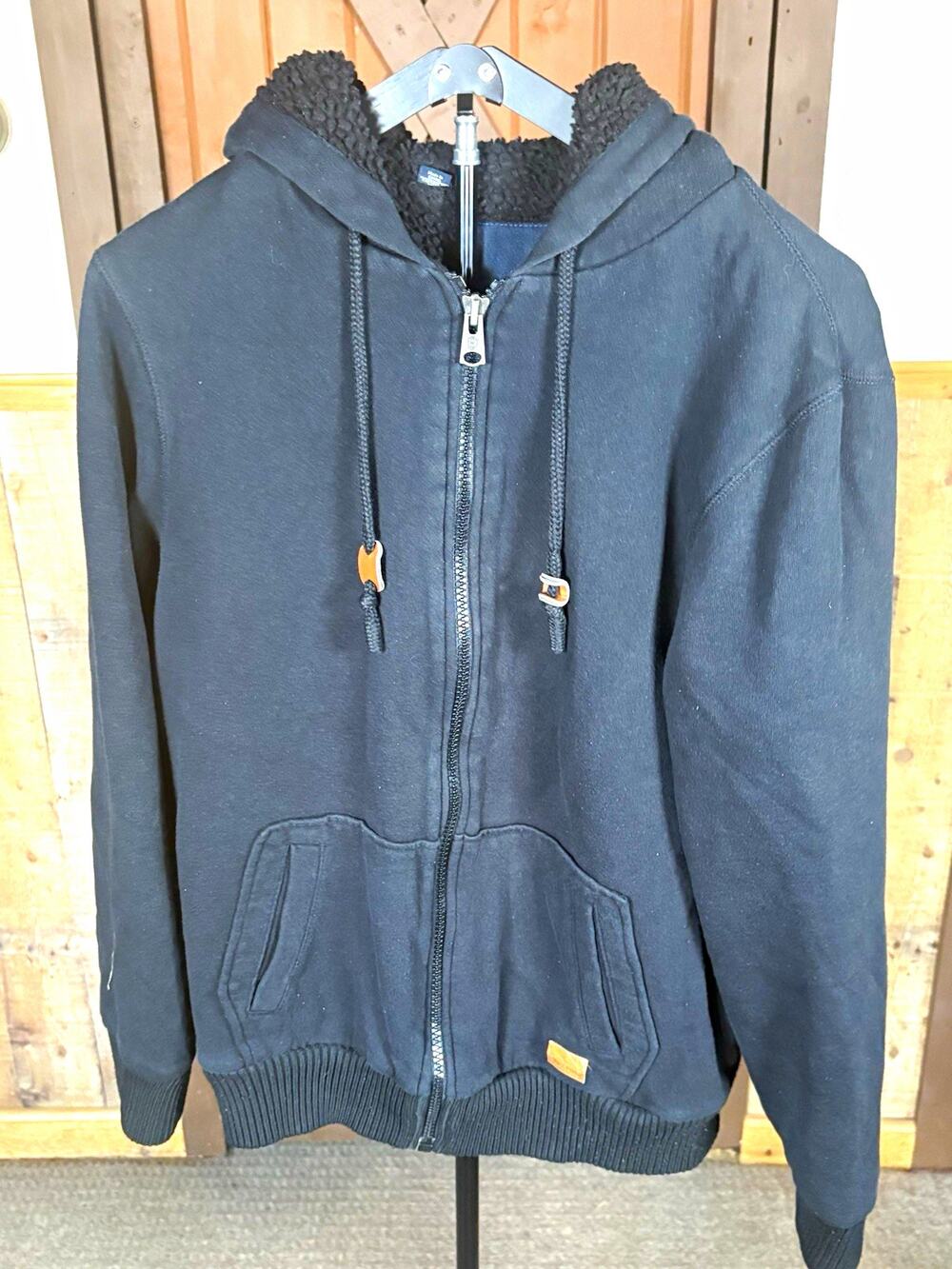 Buffalo David Bitton Men's Black Solid Fleece Full Zip Logo Hoodie Size L